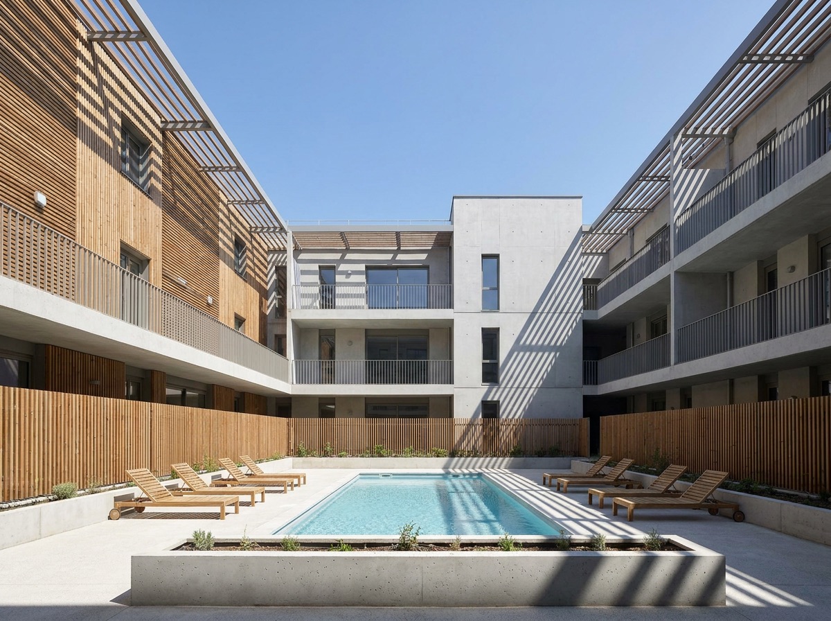 Courtyard pool amenity at Ledger Commons