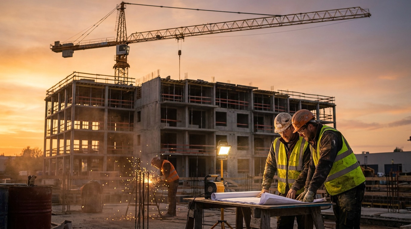 STRATA crew on site at golden hour